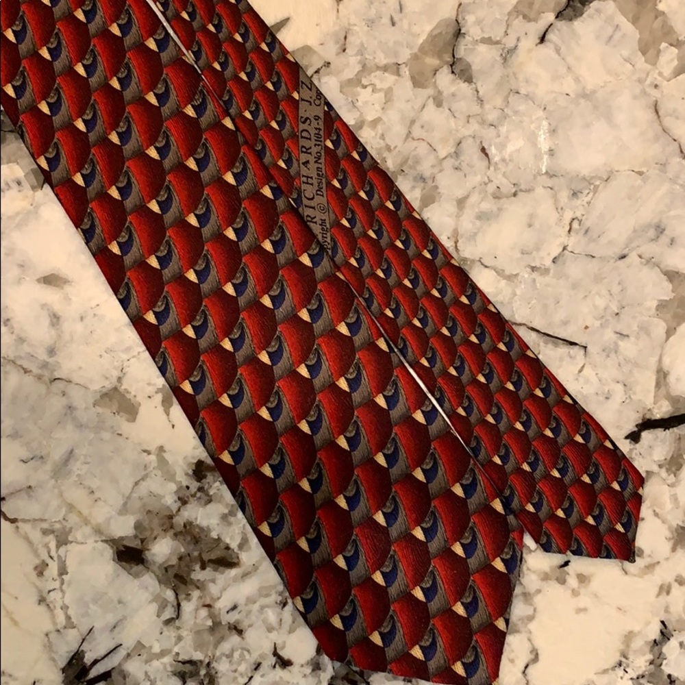 J.Z Richards tie red blue gray tan silk - Picture 8 of 16